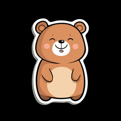 Obraz premium Cute Cartoon Style Brown Bear Sticker with Outline Isolated on Black