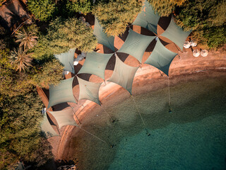 
Aerial View of the Shaded Beach Area at Dolphin Reef, Eilat, Israel &ndash; Red Sea Coastline

