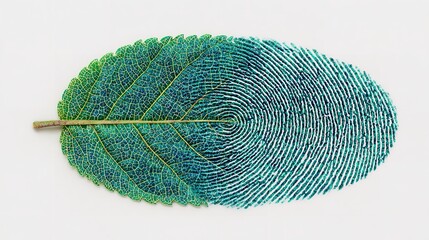 Nature's Identity: A Unique Leaf Artistically Merged with a Fingerprint Pattern Image