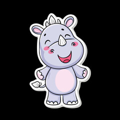Cartoon Style Adorable Smiling Rhino Character Sticker Animal Illustration