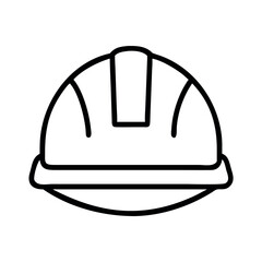 Simple line art icon of a white hard hat for construction and safety work