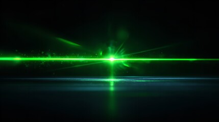 Green light beam intersecting on dark horizon creating an illuminating, futuristic ambiance