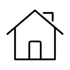 Simple outline icon of a house with a door and chimney on a white background