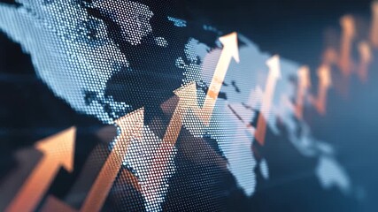Business graph depicting global trends with arrows indicating growth in various markets across the world - Powered by Adobe