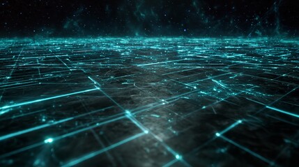 Glowing Matrix: A Digital Network of Futuristic Blue Lines and Dark Background