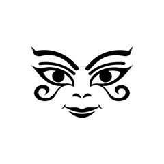 Stylized face with decorative eyes and small mouth on transparent background