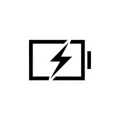 Battery icon with a lightning bolt inside in black color on transparent background