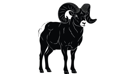 Vector illustration of silhouette of a ram with large curved horns