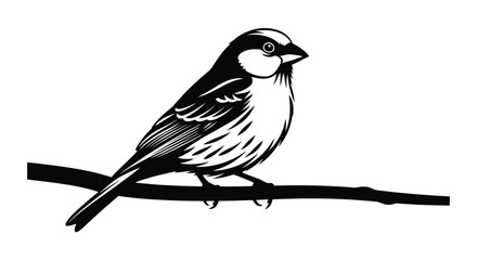 Vector illustration of sparrow perched on a branch