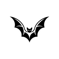 Stylized black silhouette of a bat with open wings on transparent background