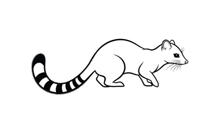 Vector illustration of line drawing of a ringtailed mongoose