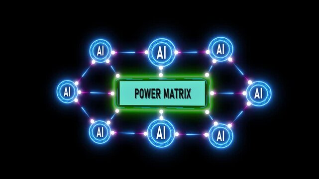 AI network with central power matrix message and glowing nodes artificial intelligence technology 4k video