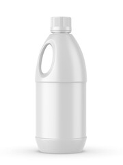 Round HDPE side handle Jerrycan for water, oil, milk and chemical storage on white background for branding and mock up design, 3d  illustration.