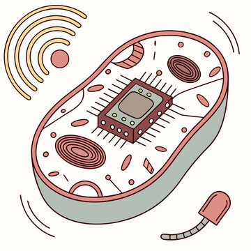 Conceptual illustration of a biochip or nanobot within a cell