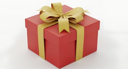 Obraz premium Luxurious red gift box with beautiful goldden ribbon on white background
