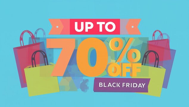 Don't miss out on massive savings during Black Friday's incredible up to 70% off deal with colorful shopping bags for a great promotional campaign