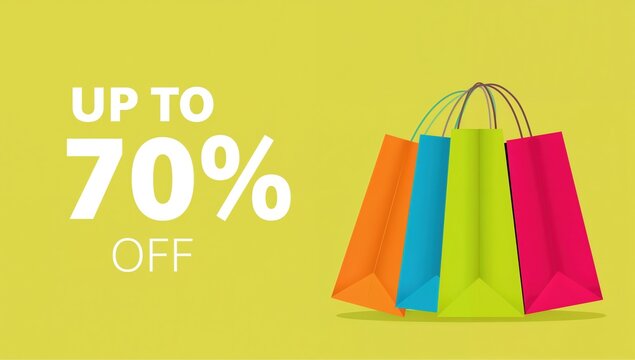 Get up to 70% off during our summer sale event featuring vibrant shopping bags, perfect for retail promotions and seasonal advertising campaigns