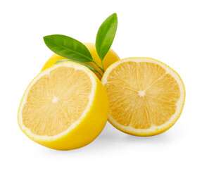 Fresh lemons and leaves isolated on white