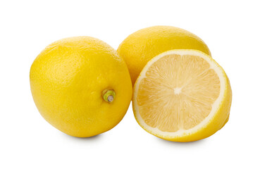 Cut and whole lemons isolated on white