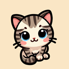 카와이 고양이 마스코트 로고 – 귀여운 스티커 스타일 벡터 EPS10, 사랑스러운 치비 키티 엠블럼 흰색 배경, 장난기 가득 고양이 브랜드 아이콘