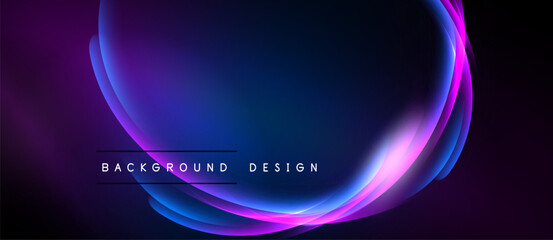 Abstract background design features vibrant purple, blue gradients. Smooth curves create dynamic visual effect. Text reads background design.