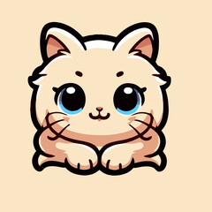Kawaii Cat Mascot Logo – Cute Sticker Style Vector EPS10, Adorable Chibi Kitty Emblem on White, Playful Feline Brand Icon for Stickers