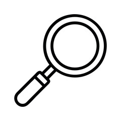 Simple line art icon of a magnifying glass symbolizing search and discovery