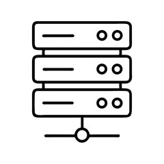 Simple line art icon representing a stack of three server racks connected to a network