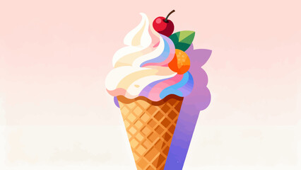 Ice cream desserts, ice cream cones, cartoon hand-drawn vector illustrations