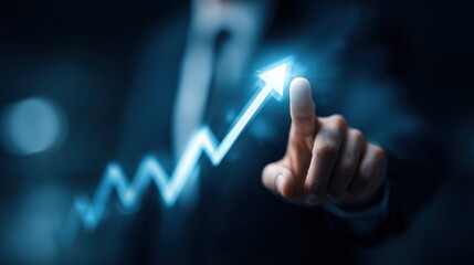 Businessman Touching Growing Arrow Chart in Digital Environment