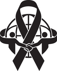 Human rights day symbol global unity support black ribbon people shaking hands earth icon