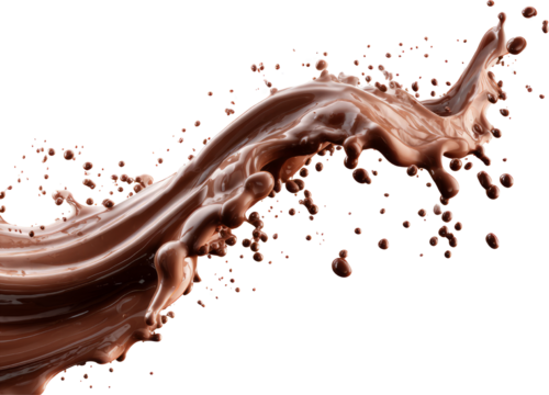 Dynamic delicious chocolate milk splash with cocoa flavor on black