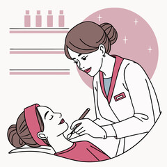 마스크 장갑 쓴 미소 짓는 의사 수술등 아래 주사기 들고 시술 준비 - 유쾌한 의료 전문가 EPS10 벡터 일러스트