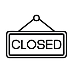 Simple black and white line drawing of a hanging sign indicating a business is closed