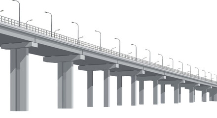 Obraz premium Elevated concrete highway bridge with numerous lampposts and safety railings, showcasing modern urban infrastructure design and engineering. isolated.