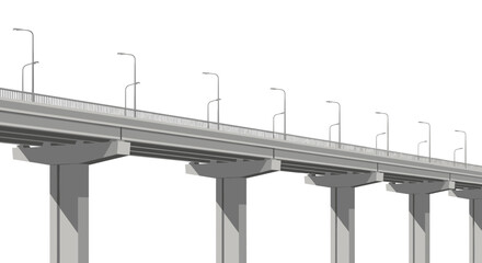 Elevated highway bridge vector illustration showcasing modern urban infrastructure, a key transportation route with streetlights on a clear white background