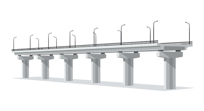 Modern concrete highway bridge or elevated overpass structure with multiple sturdy support pillars and streetlights, illustrating key urban infrastructure design.