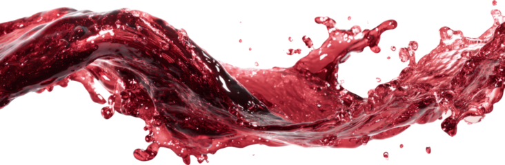 Dynamic red liquid splash and flow from drink isolated on black