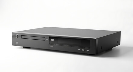 A minimalist black dvd player centered on a white background in a studio setting with soft lighting ai generated