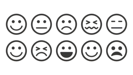 Ten gray scale emoji icons arranged in two horizontal rows