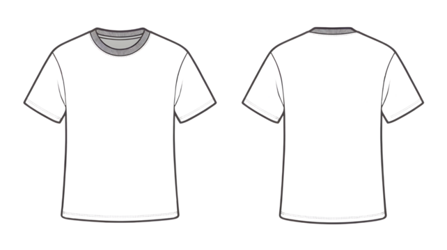 Two black t shirts front and back view with gray accents
