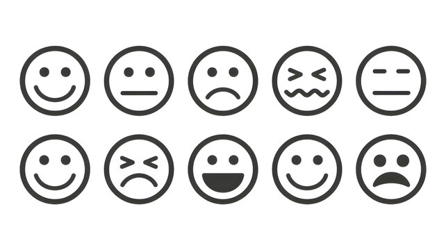 Ten gray scale emoji icons arranged in two horizontal rows