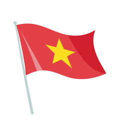 Vector illustration of a waving red flag with a yellow star isolated