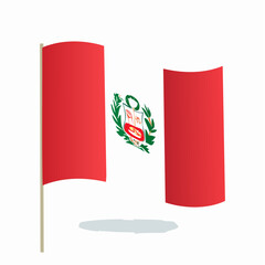 Vector illustration of a stylized peruvian flag waving on a flagpole isolated