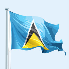 Vibrant flag illustration waving in the wind against a light blue sky