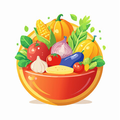 Vibrant illustration of fresh vegetables in a bowl isolated on white