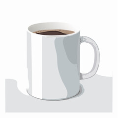 White ceramic mug with dark liquid overhead view isolated background