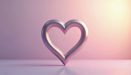 Metal heart art on pink to lavender gradient. Valentine card design template love letter banner. Silver frame heart shape decoration romantic wedding pastel background. Abstract dreamy modern