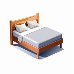 Wooden bed with pillows and blanket isolated on a white background