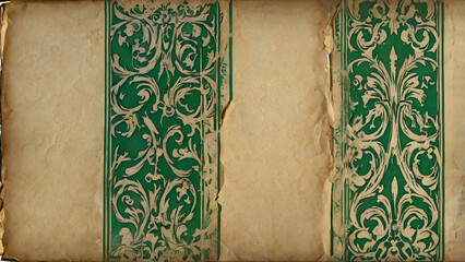 Green and Gold Ornate Vintage Book Spine with Decorative Pattern